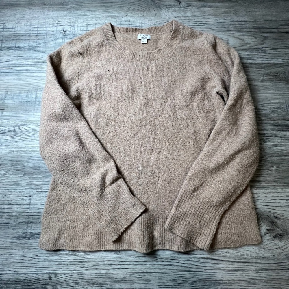 J.Crew Sweater Womens M Camel Tan Extra-Soft Wool Blend Crewneck‎ Pullover S90
